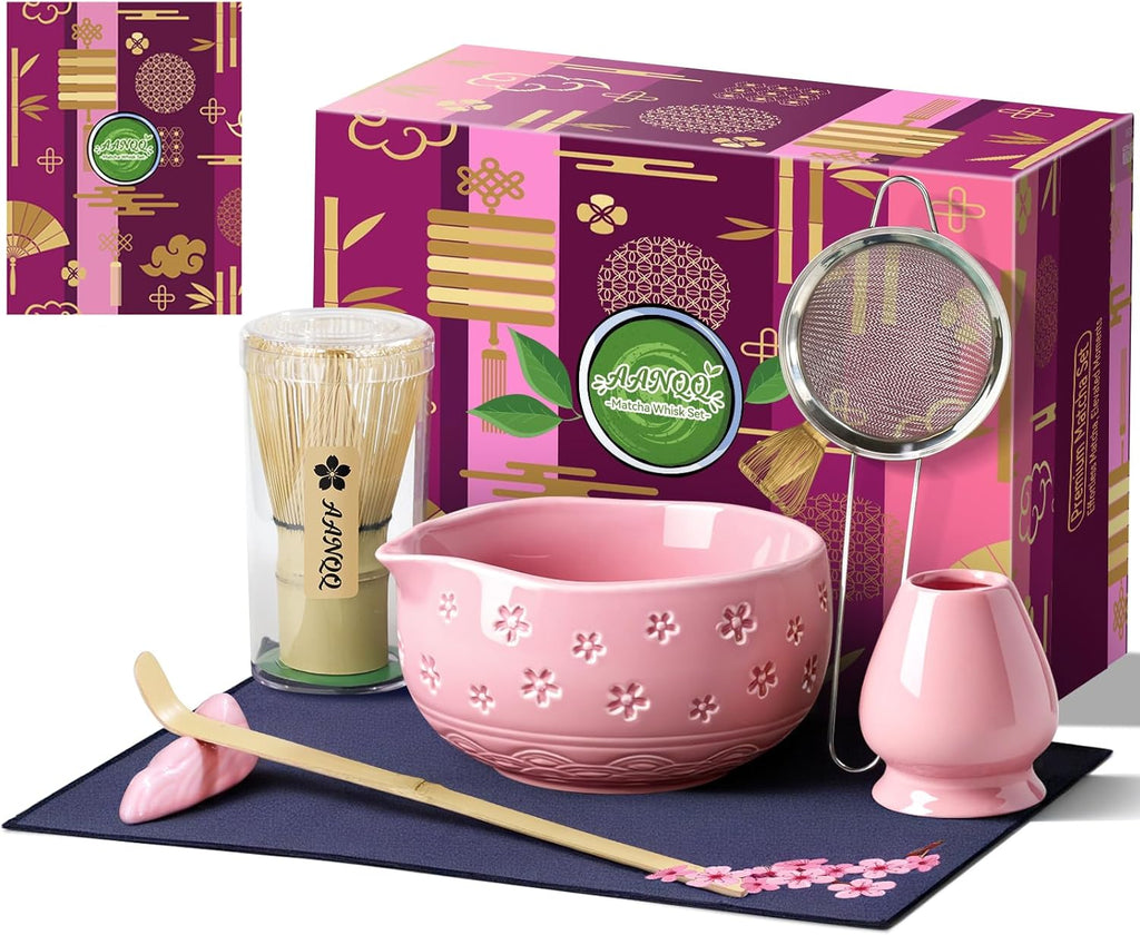 Matcha Whisk Set: 7-PCS Matcha Set Whisk & Bowl Kit (Pink)