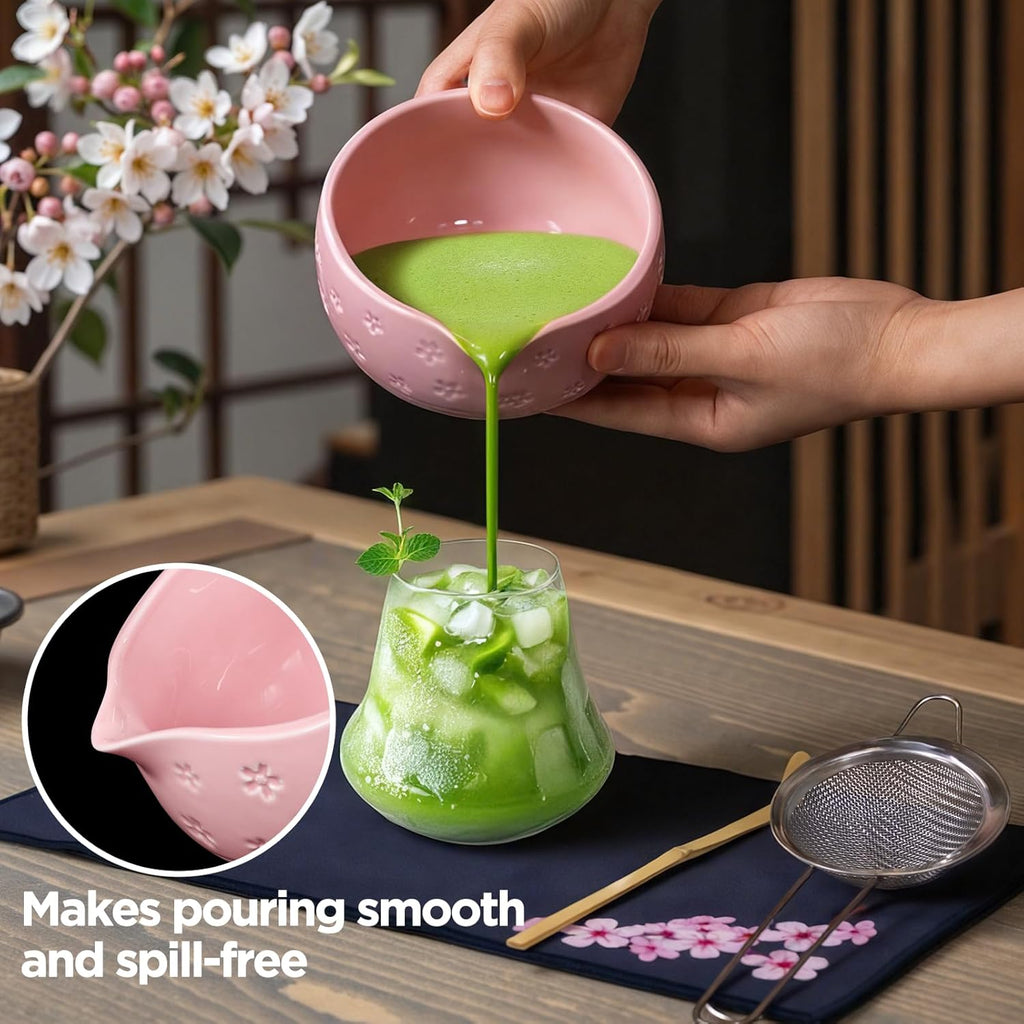 Matcha Whisk Set: 7-PCS Matcha Set Whisk & Bowl Kit (Pink)