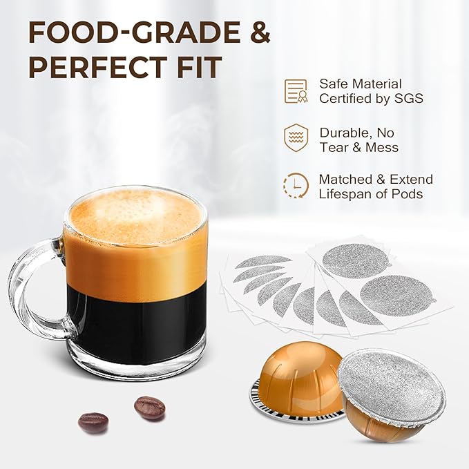 Aluminum Foil Lids for Nespresso Vertuo Reusable Pods:  Fit with Nespresso Vertuoline VertuoPlus Refillable Capsule(Stickers Only)