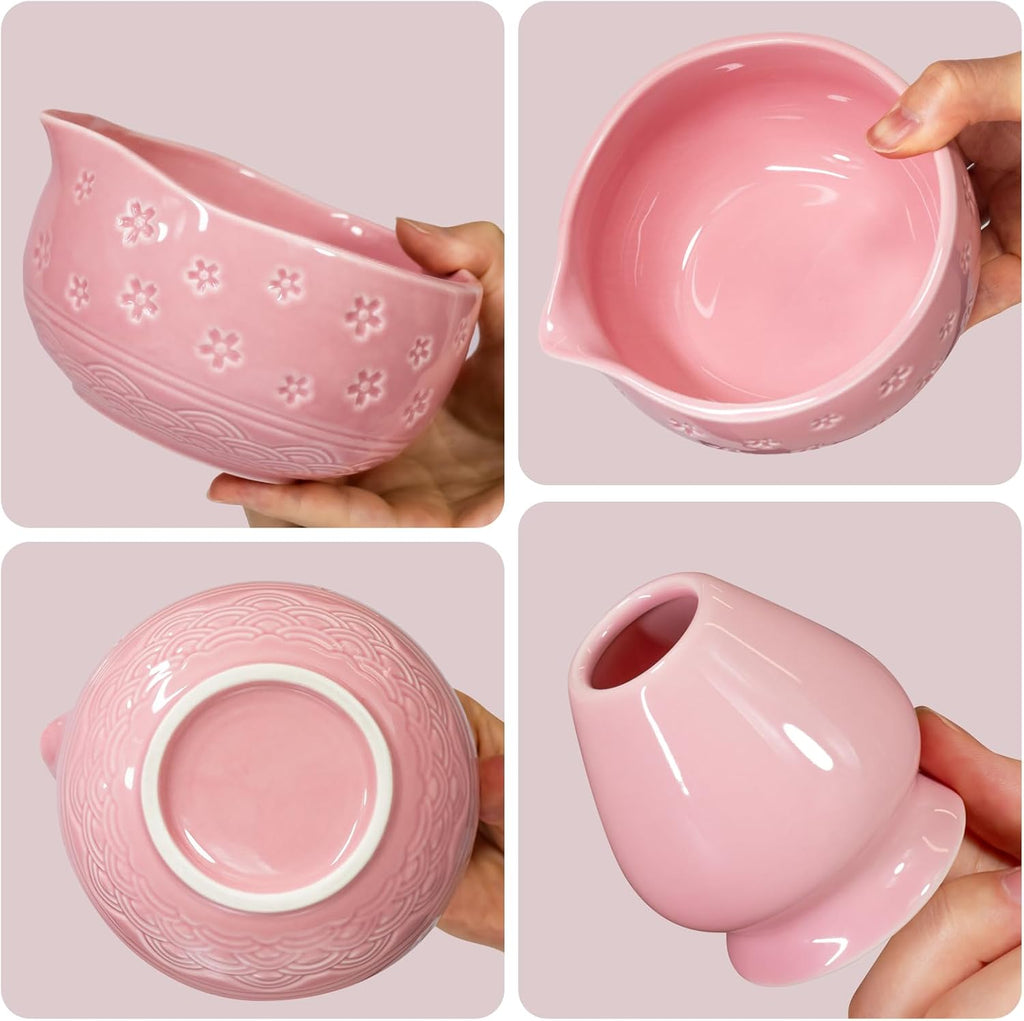 Matcha Whisk Set: 7-PCS Matcha Set Whisk & Bowl Kit (Pink)