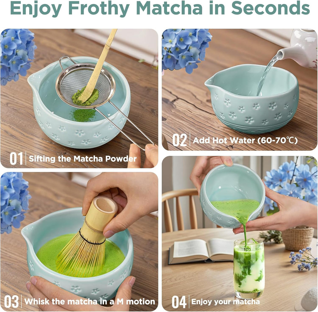 Matcha Whisk Set: 7-PCS Matcha Set Whisk & Bowl Kit (blue)
