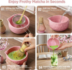 Matcha Whisk Set: 7-PCS Matcha Set Whisk & Bowl Kit (Pink)