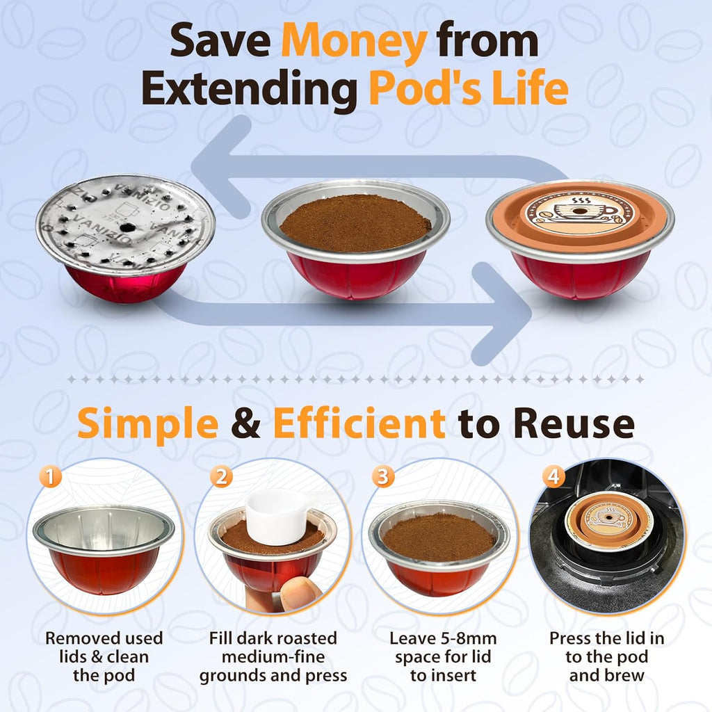 6pcs Food Grade Silicone Caps for Any Sizes of Reusable Nespresso Vertuo Pod Refillable Vertuo Capsule