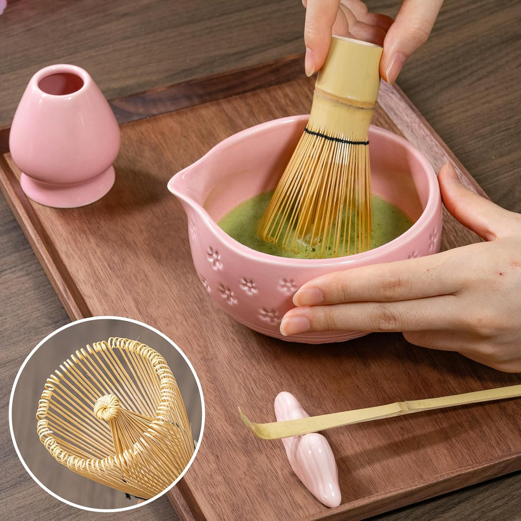 Matcha Whisk Set: 7-PCS Matcha Set Whisk & Bowl Kit (Pink)