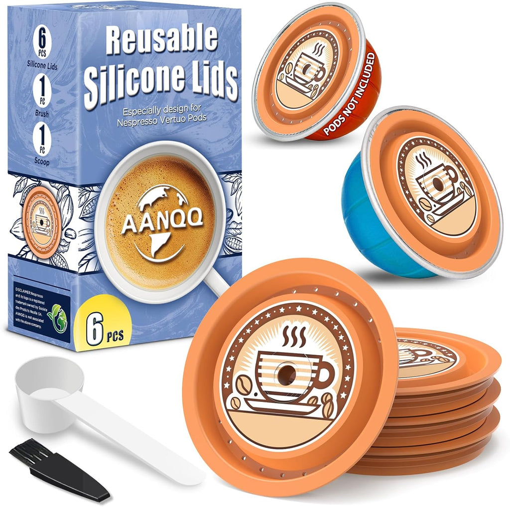 6pcs Food Grade Silicone Caps for Any Sizes of Reusable Nespresso Vertuo Pod Refillable Vertuo Capsule