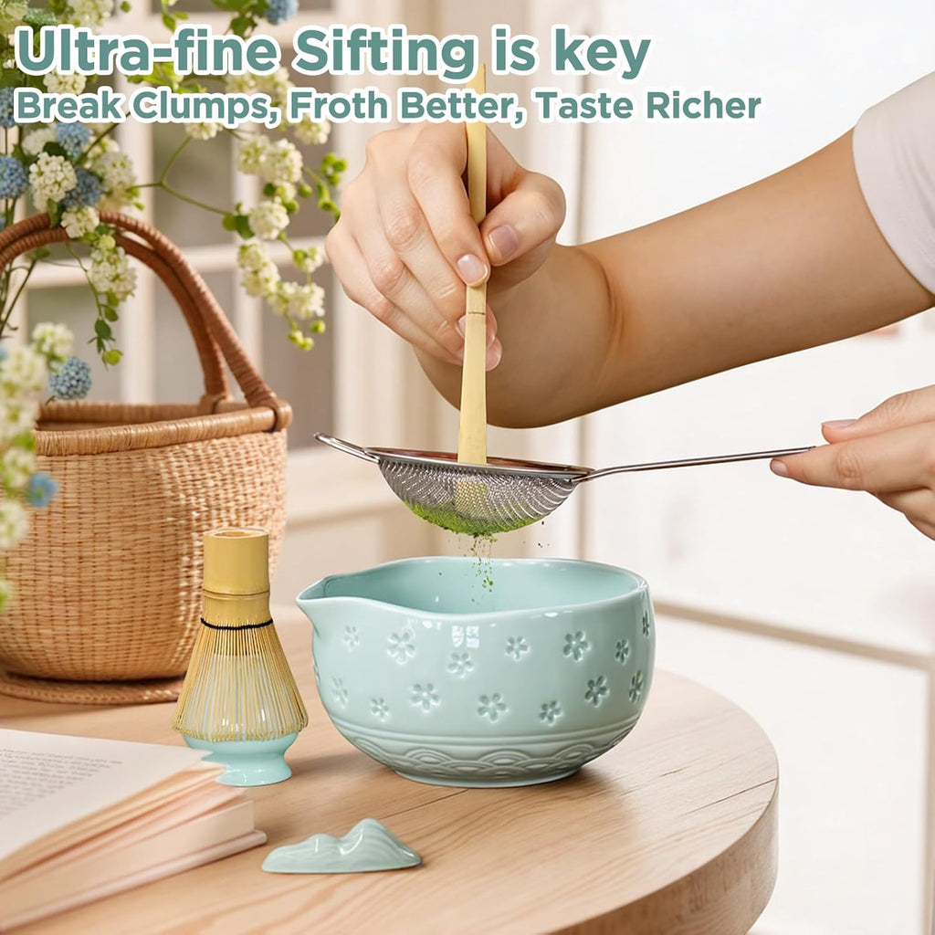 Matcha Whisk Set: 7-PCS Matcha Set Whisk & Bowl Kit (blue)